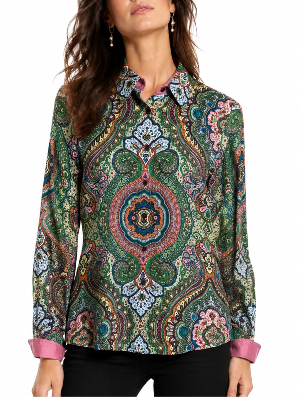 Robert Graham Womens Paisley Mandala Button Front Size 4 Long Sleeve Cotton